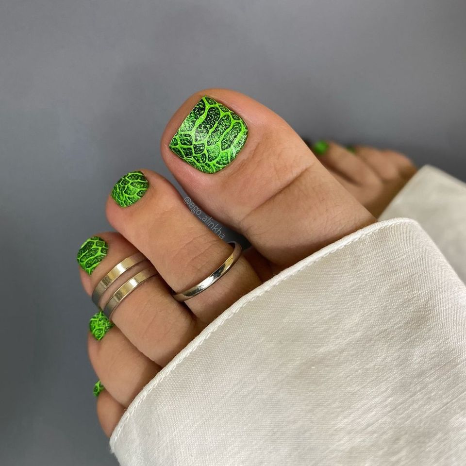 Lime Green and Black Snake Print Pedi - InStyle Spring Pedicure Ideas