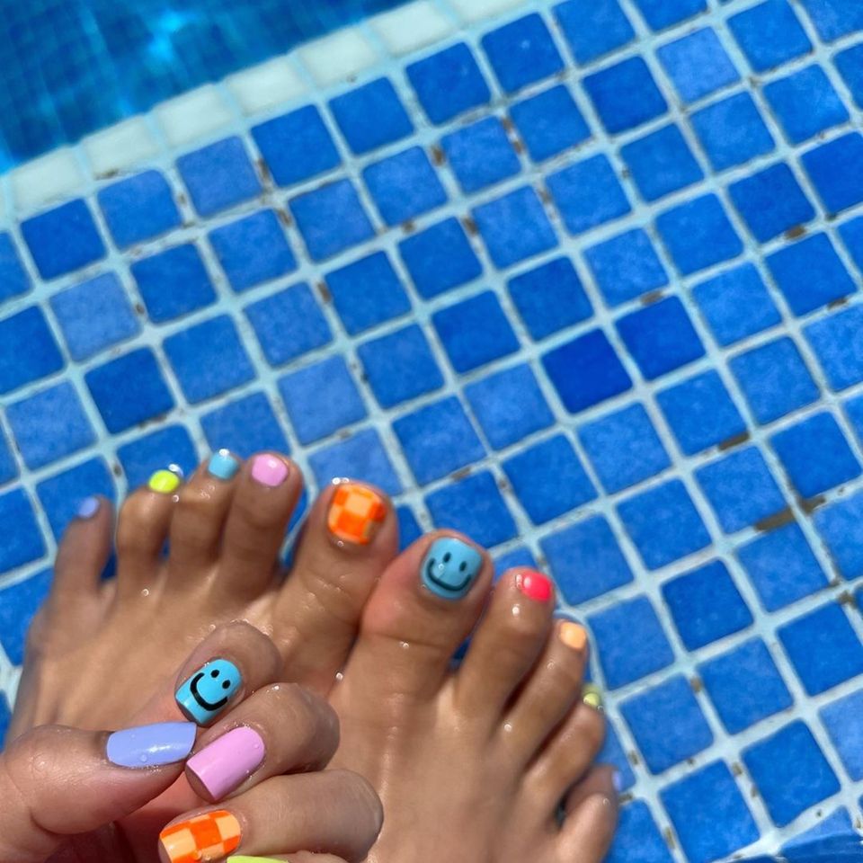 Colorful Skittle Pedi and Matching Mani - InStyle Spring Pedicure Ideas