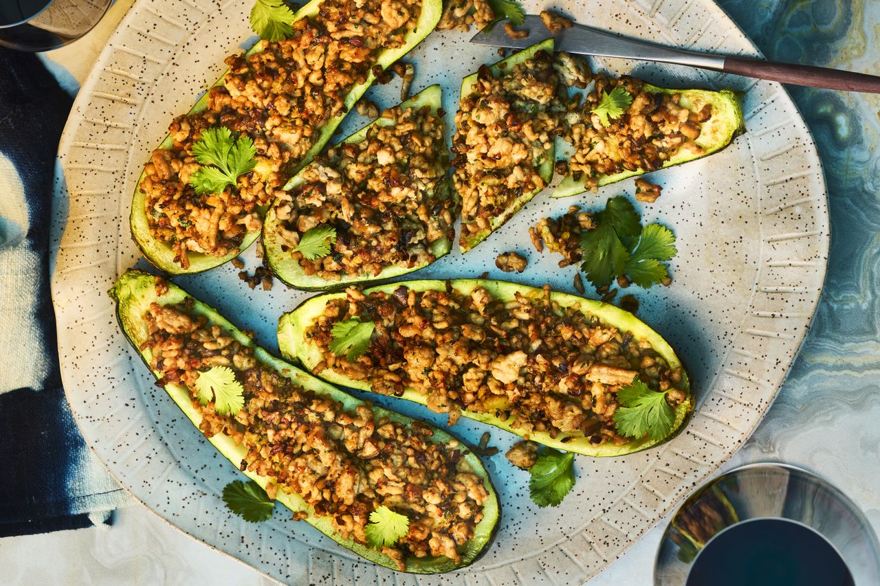 Pork-and-Mushroom-Stuffed Zucchini Boats