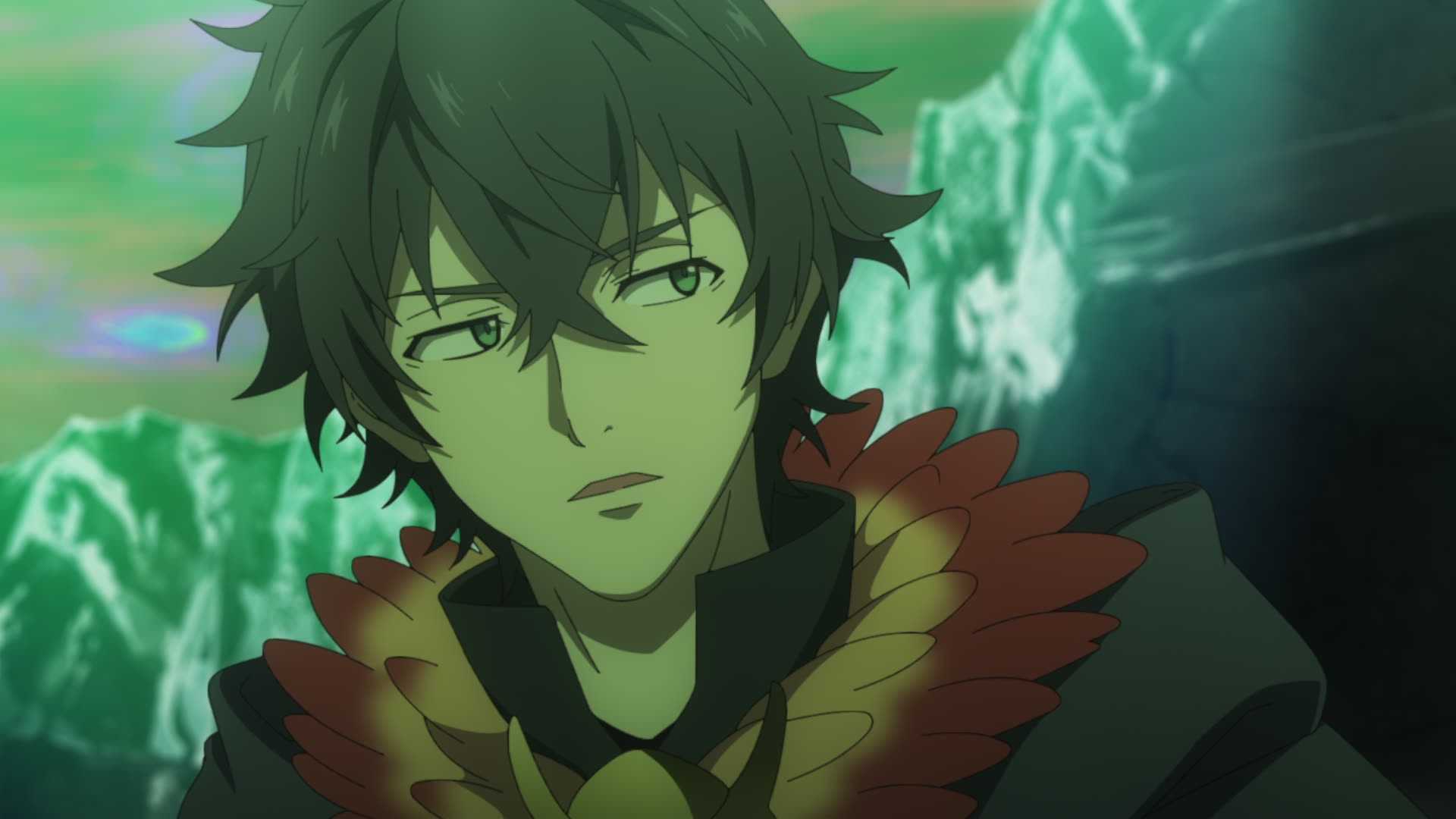 A green-haired character looking askance in The Rising of the Shield Hero season 2.