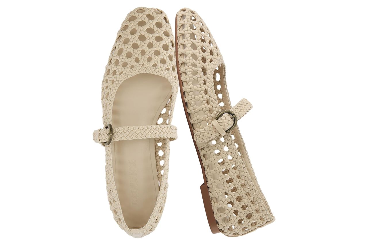 CUSHIONAIRE Weston Hand Woven Mary Jane Flats for Women, Comfortable Dressy Ballet Flats with Braided Adjustable Buckle and Memory Foam Cushioning