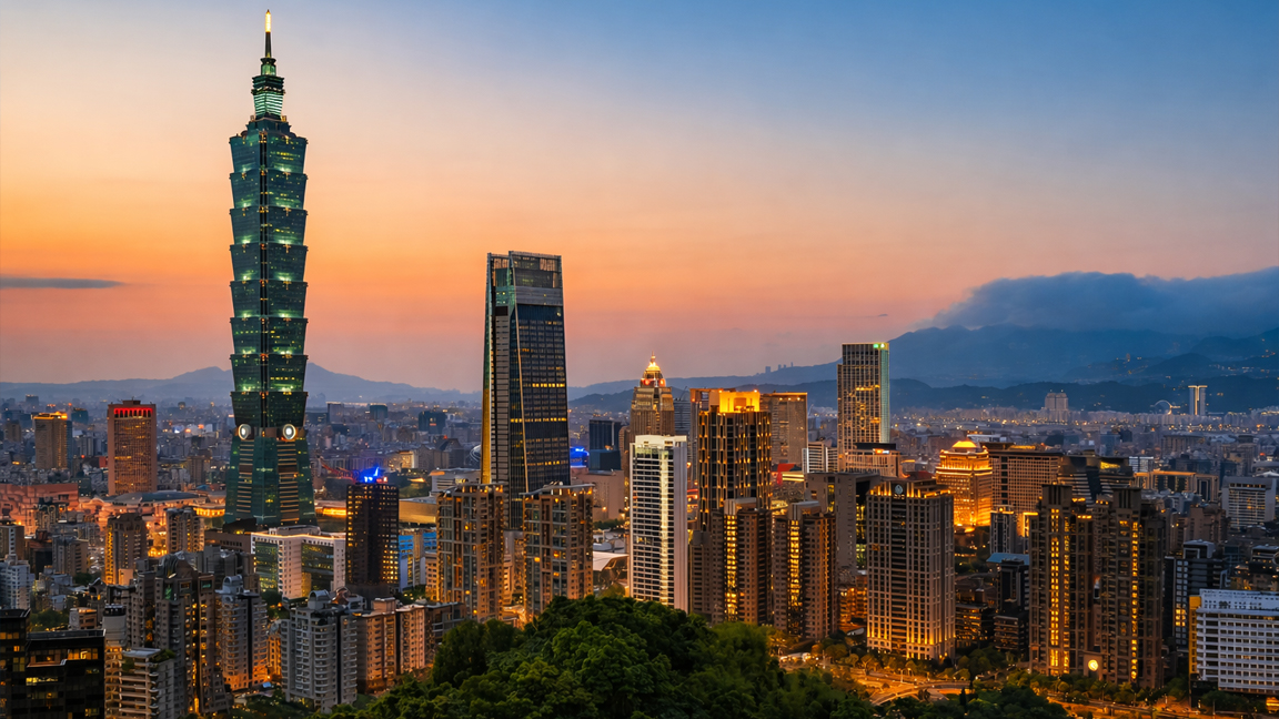 Taipei 101 dominates Taiwan's skyline at sunset