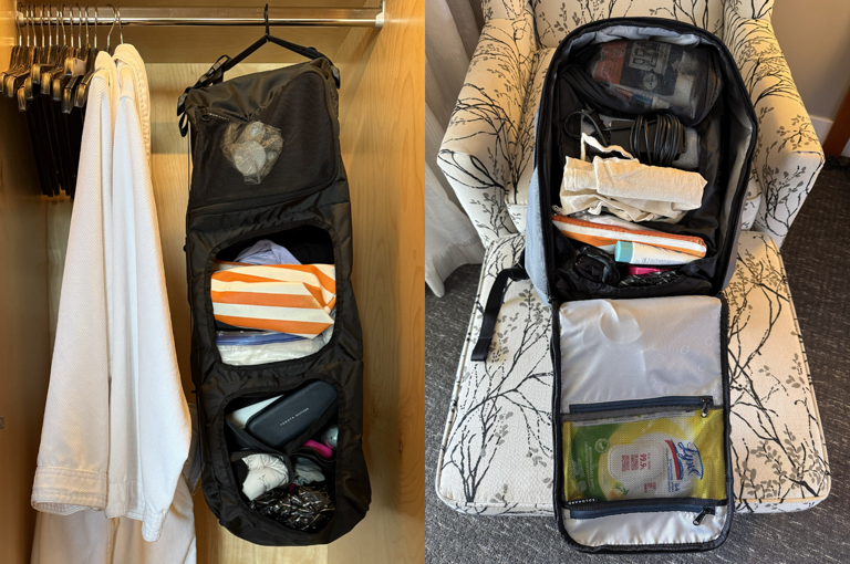 This compact travel backpack is like a tiny closet — but you'd never guess