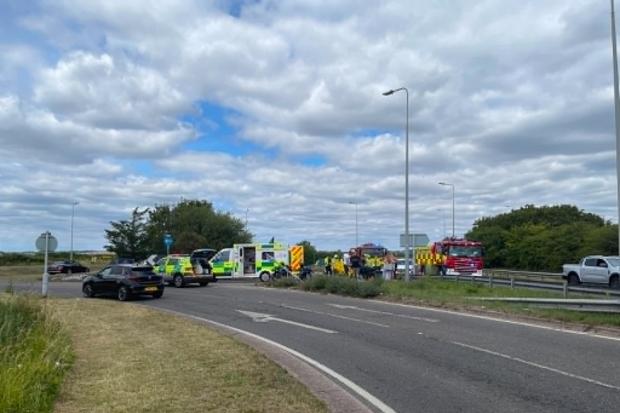 Motorcyclist taken to hospital after serious crash on busy roundabout