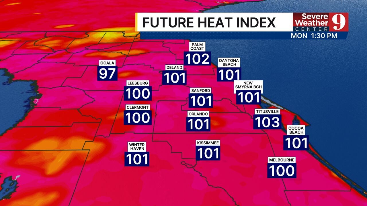 Central Florida heat index tops 100 as afternoon thunderstorms return
