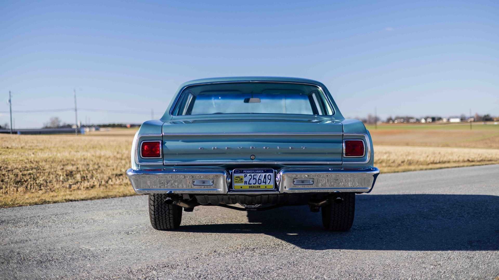 The rear end of a Chevelle 300 Deluxe sedan