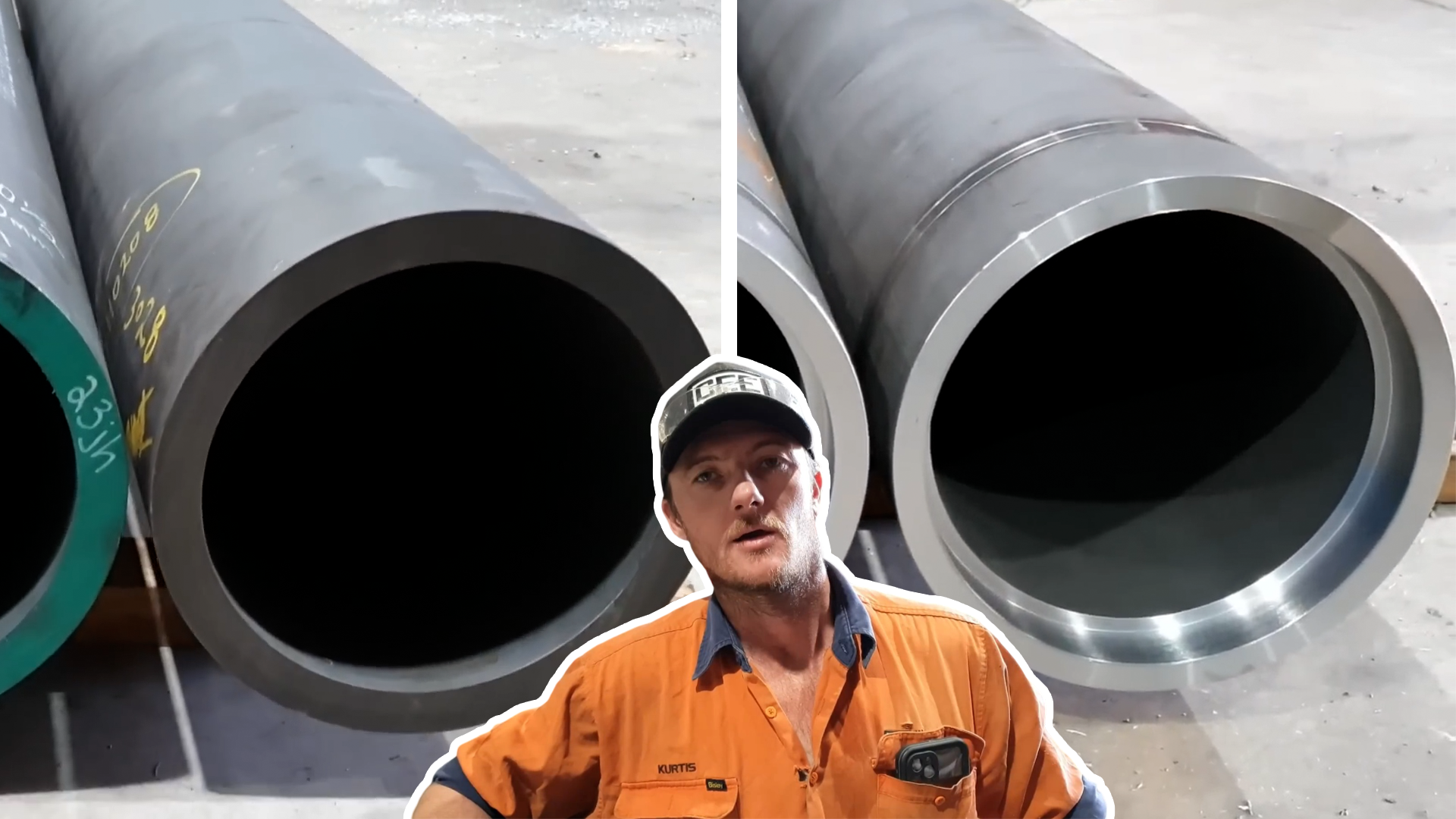 Large lathe machining of heavy steel tubes