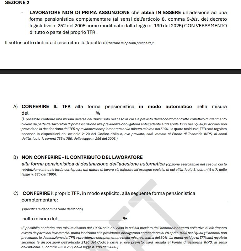 Online il modulo per destinare o meno il TFR al fondo pensione, come si ...