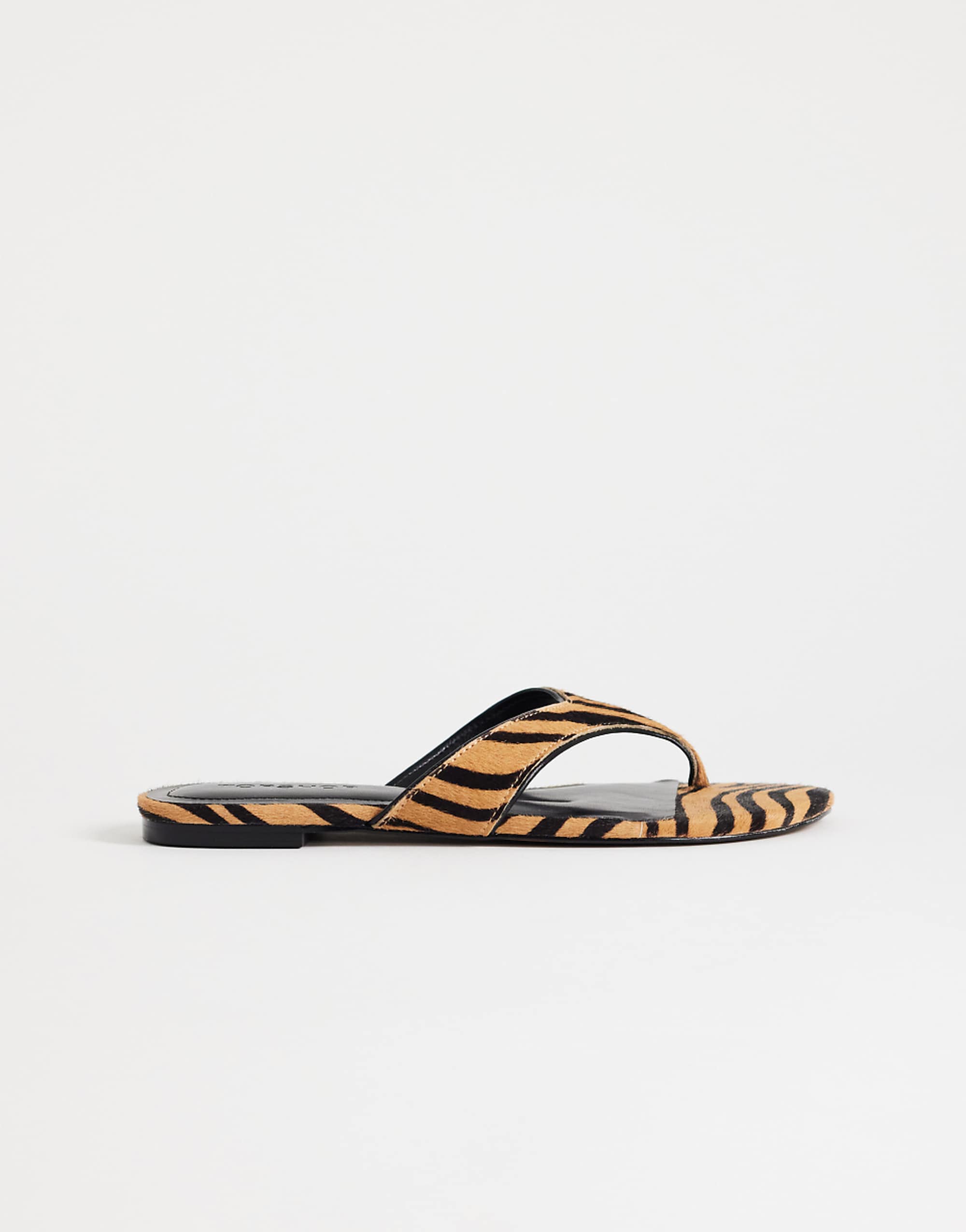 Topshop Sisi Flip Flops in Tiger Print Hair-On Real Leather