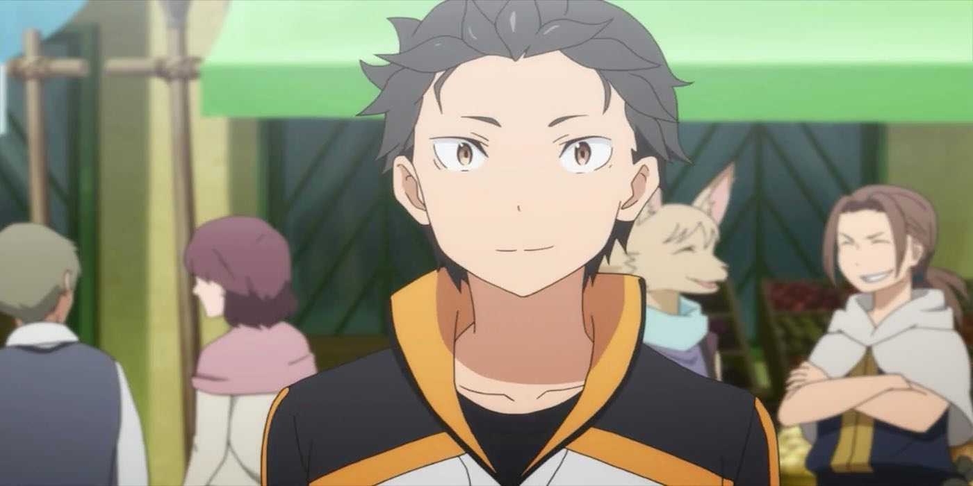 Natsuki Subaru stands in a market in Re:Zero.