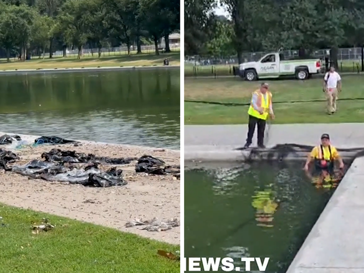 Reflecting pool littered with trash after Fourth of July