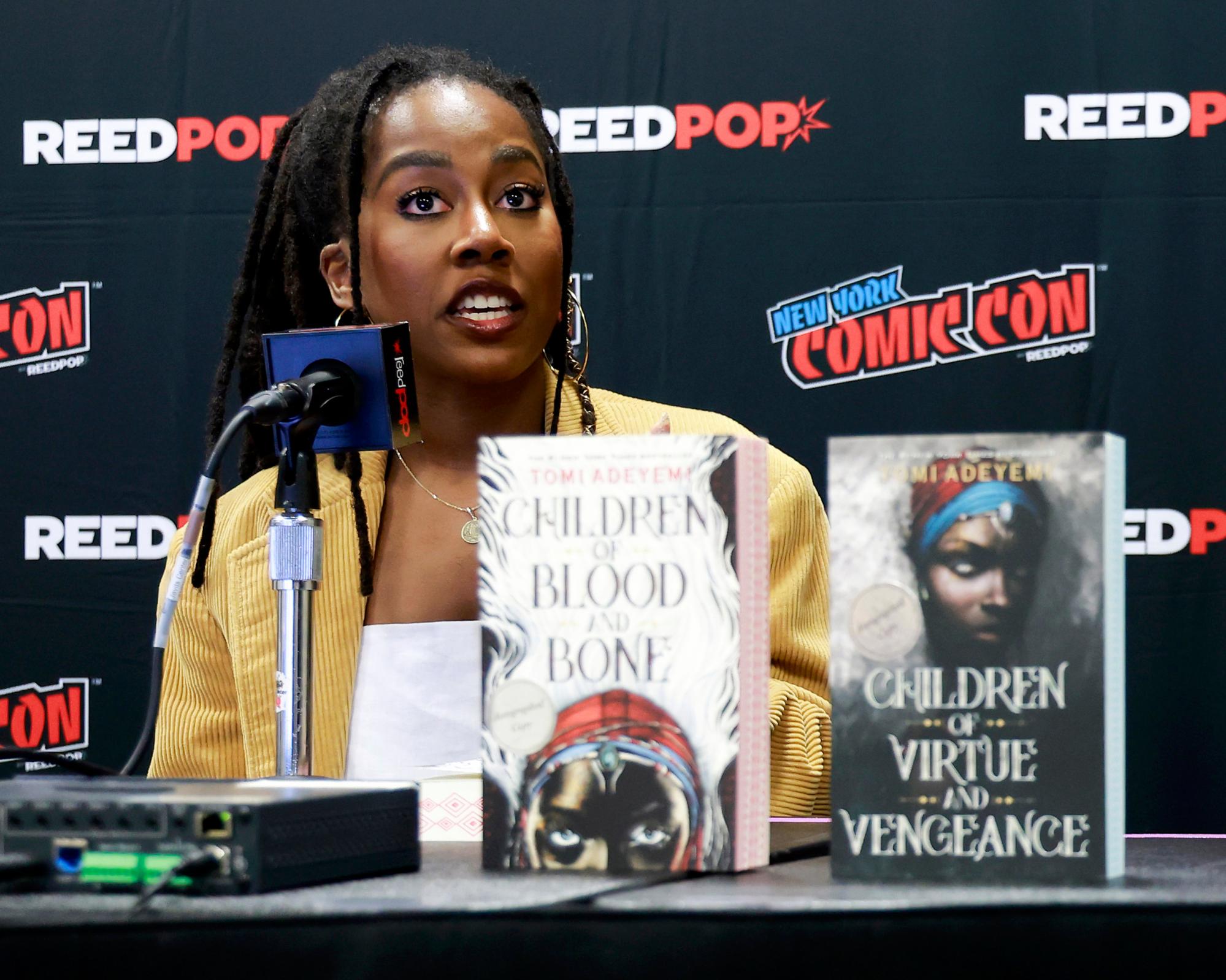 Tomi Adeyemi speaks at Spotlight on Tomi Adeyemi during New York Comic Con 2024 at The Jacob K Javits Convention Center on 19 October 2024 in New York City. Photograph: Jason Mendez/Getty Images for ReedPop