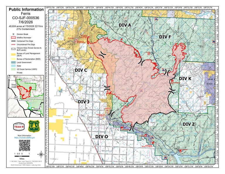 Ferris Fire burns 51,000+ acres in southwestern Colorado with fire ...