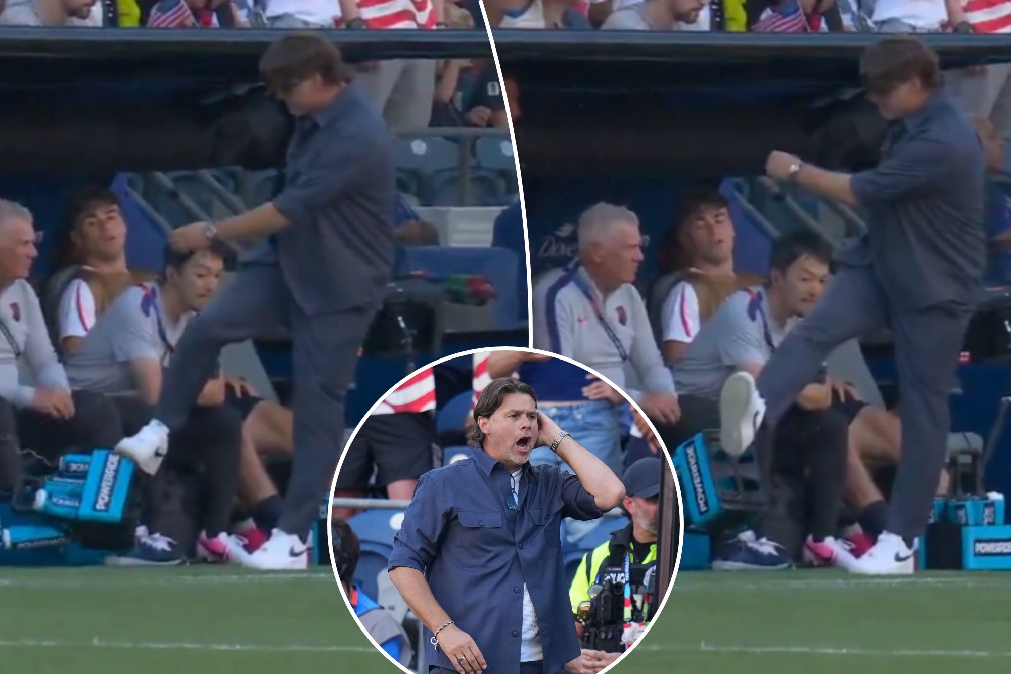 Heated USMNT coach Mauricio Pochettino takes out frustrations on water ...