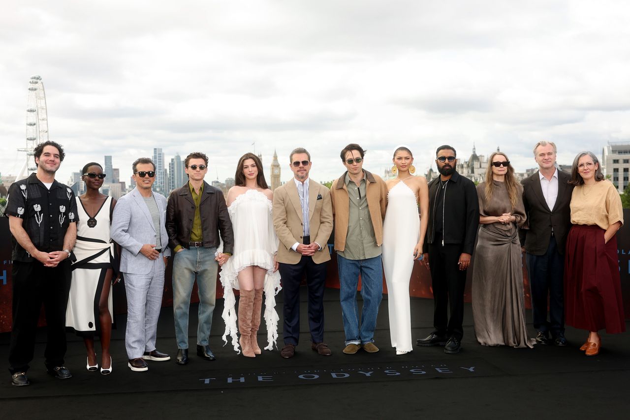 Benny Safdie, Lupita Nyong'o, John Leguizamo, Tom Holland, Anne Hathaway, Matt Damon, Robert Pattinson, Zendaya, Himesh Patel, Samantha Morton, Christopher Nolan and Emma Thomas attend