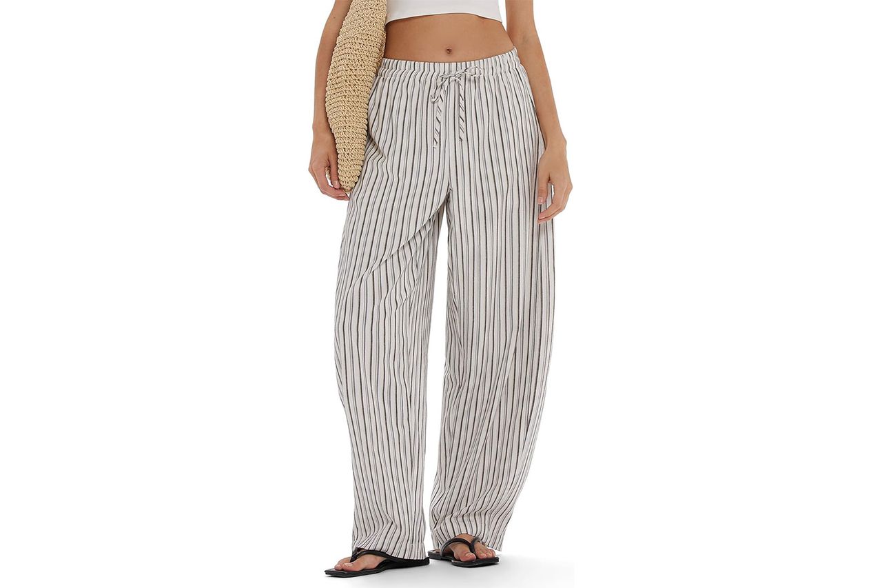 MOOSLOVER Women Linen Lightweight Barrel Pants Drawstring Comfort Casual Lounge Pants Baggy Loose Ankle Pants with Pocket