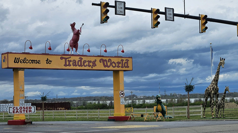 A sign over a road reading