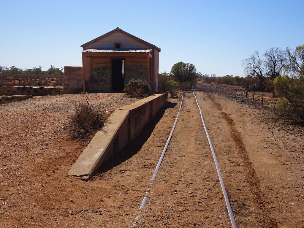 Silverton ghost town. Old railway to Broken Hill. Ran 1887 to 1969. This is the ticket office, well and railway station .