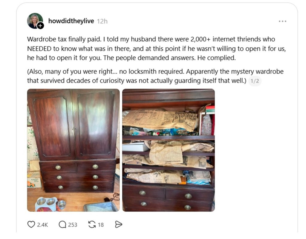 Mystery wardrobe locked for over 68 years.