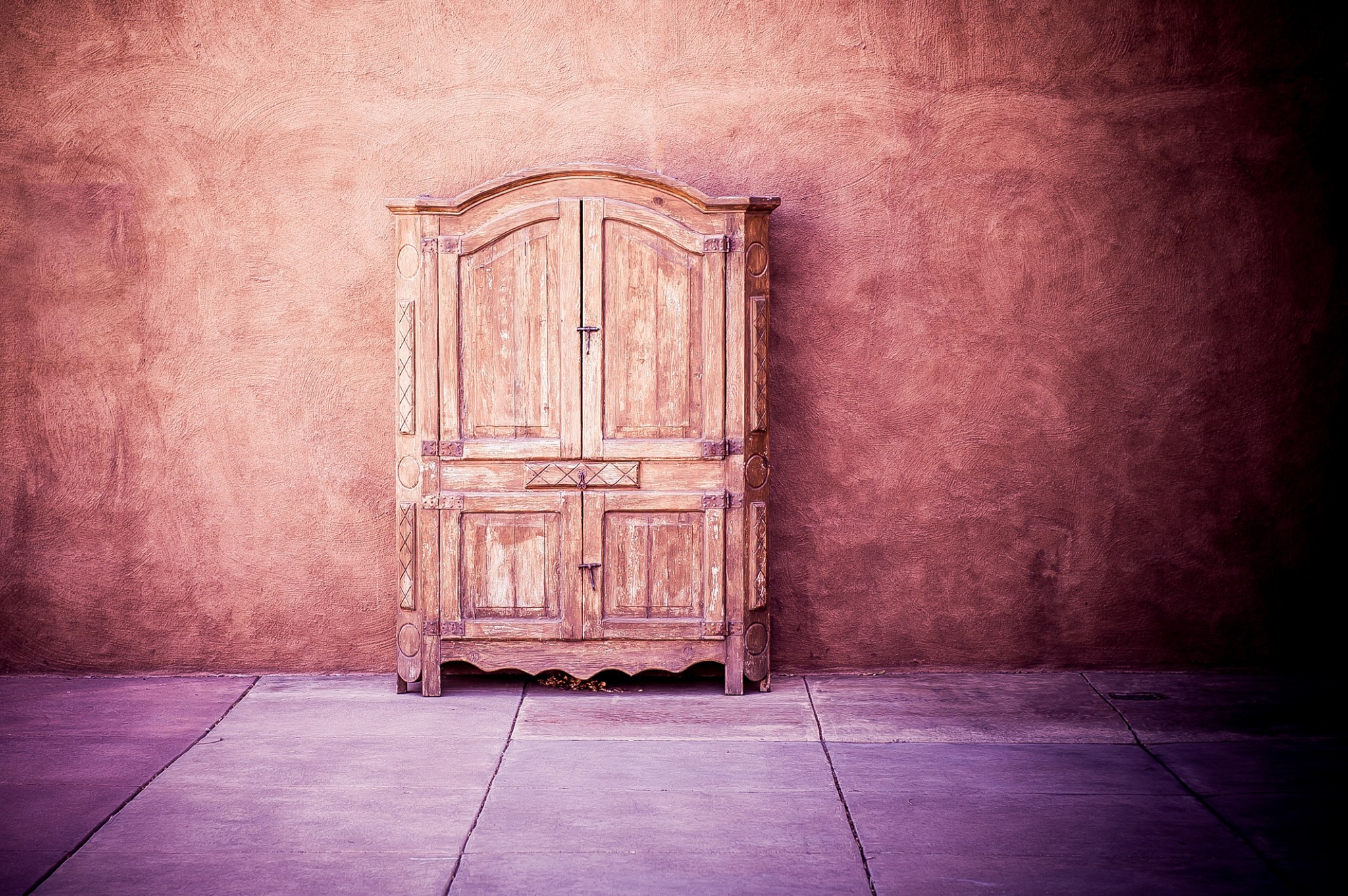 A rustic old wooden wardrobe shown in New Mexico.