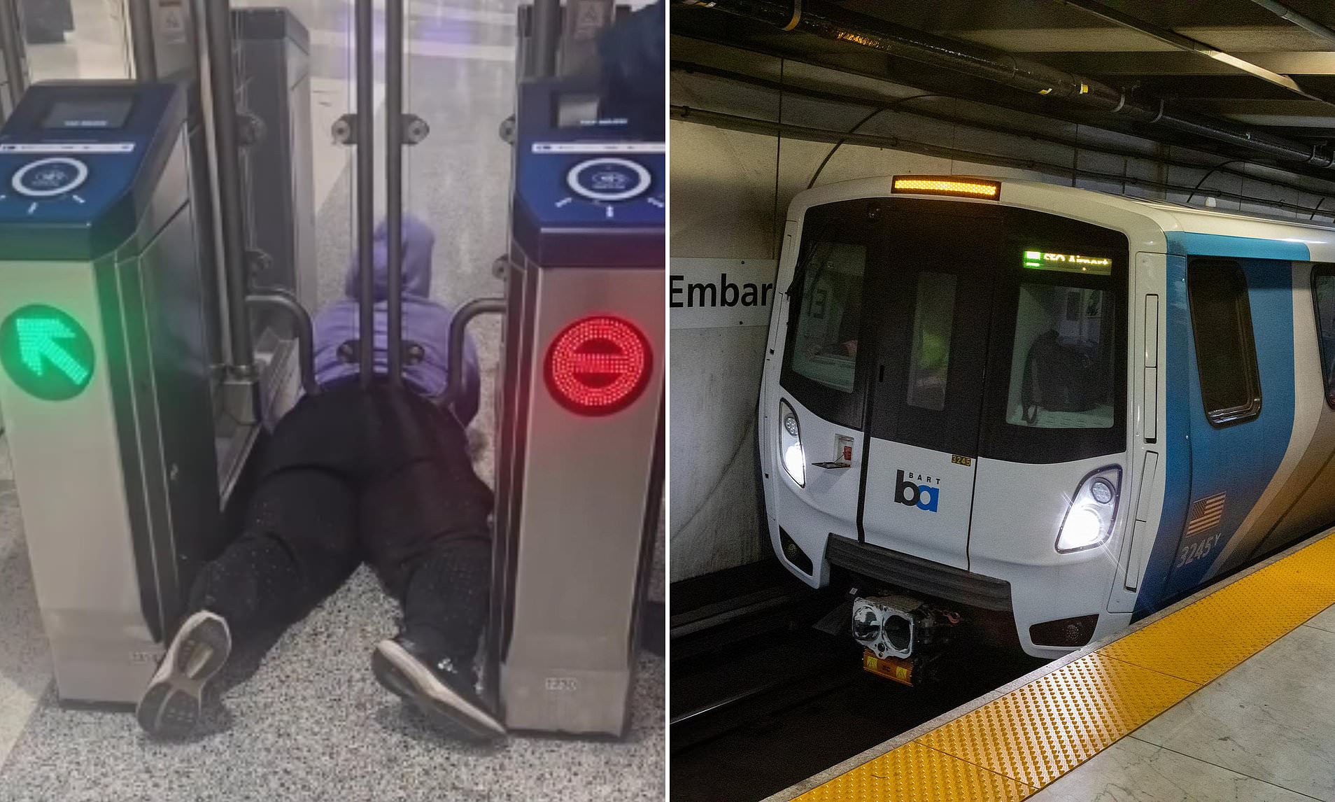 Fare evader gets stuck under gates while trying to ride San Francisco's BART train for free