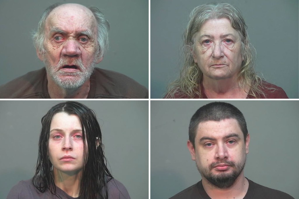 Gary Siders Sr., 73 (top left), and Christina “Lynn” Siders, 67 (top right), were arrested for the alleged child abuse alongside their son, Gary “Bub” Siders Jr., 36 (bottom right), and his wife, Elizabeth Siders, 33 (bottom left). Southeastern Ohio Regional Jail