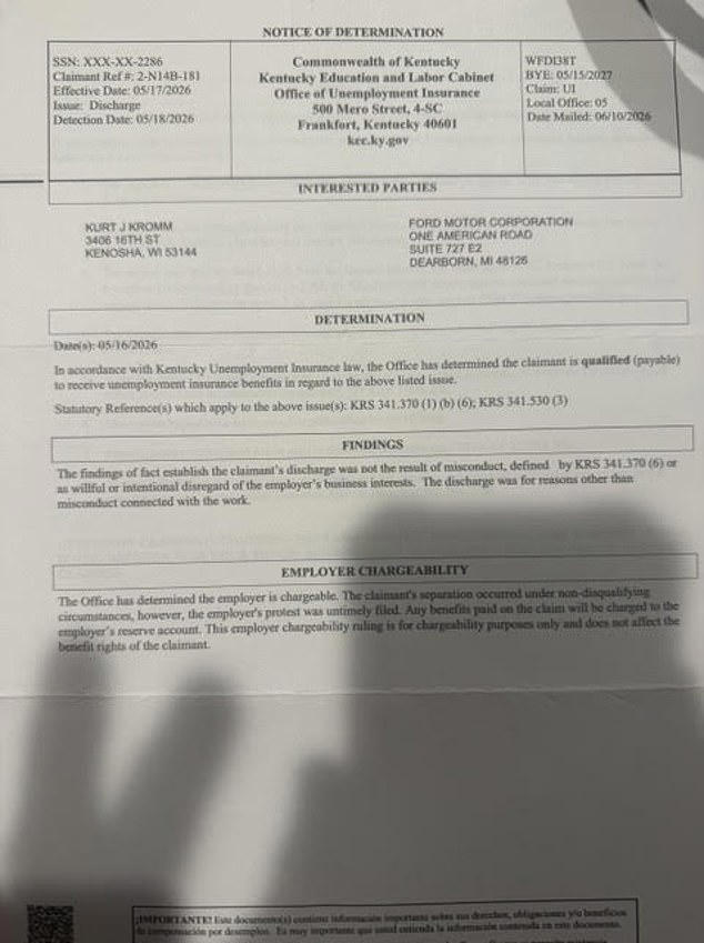 Ford informed him several weeks later that he would be reinstated with full back pay - about $33,000