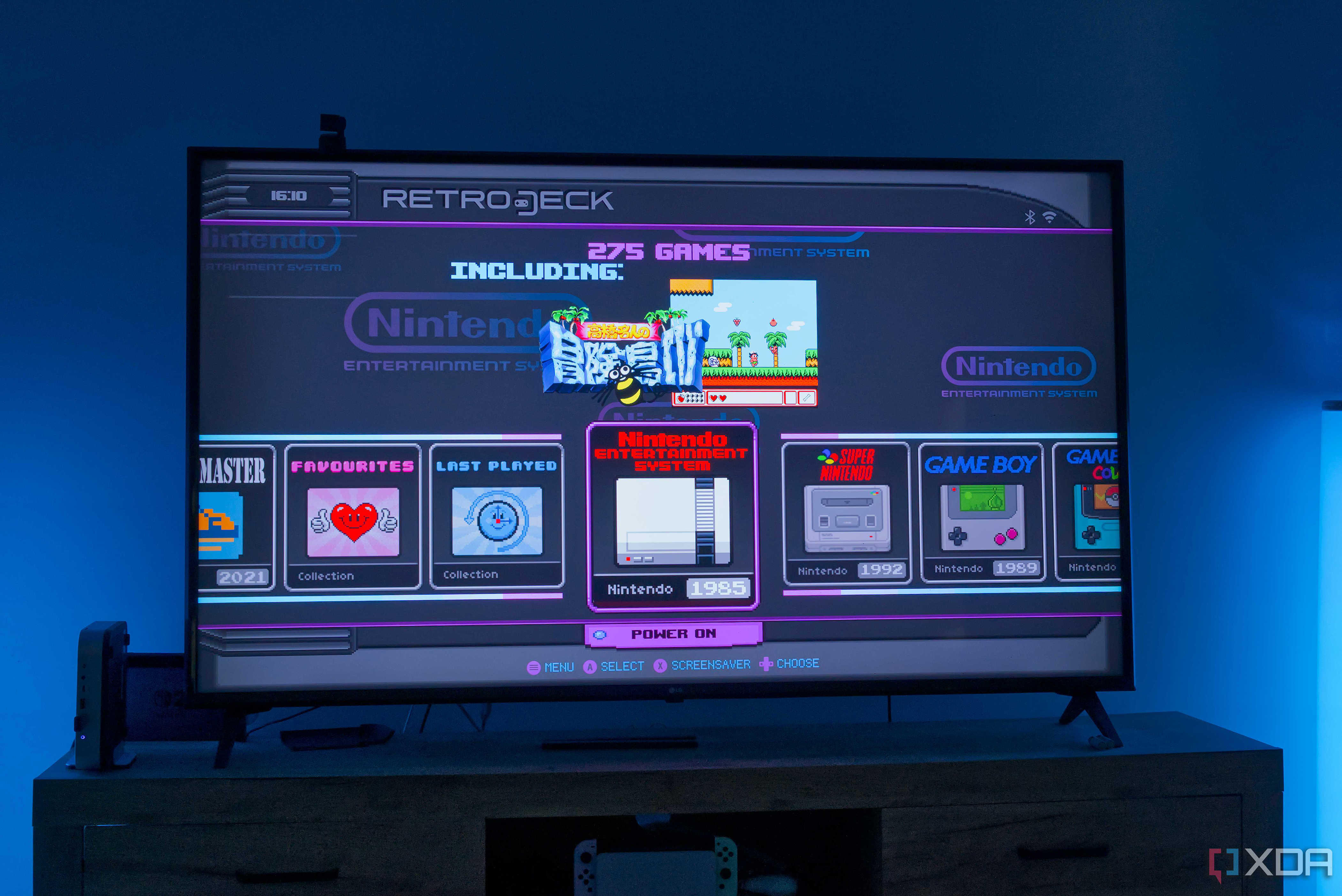 A TV displaying the RetroDeck homepage