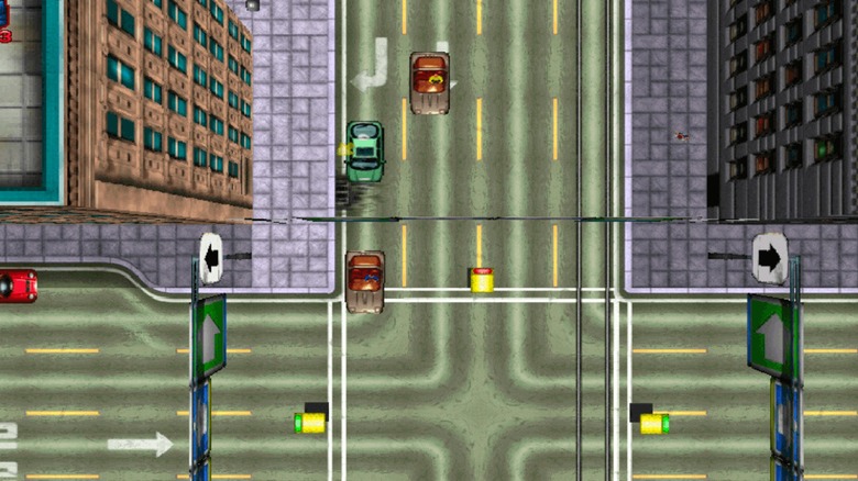 Player driving through Liberty City in Grand Theft Auto