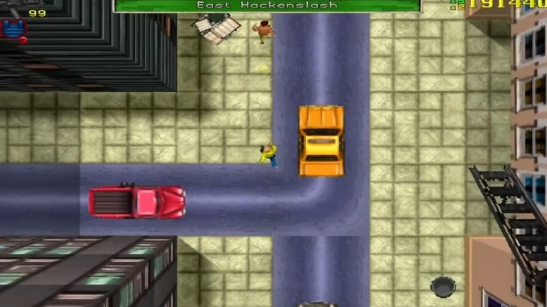Player running toward taxi in Grand Theft Auto