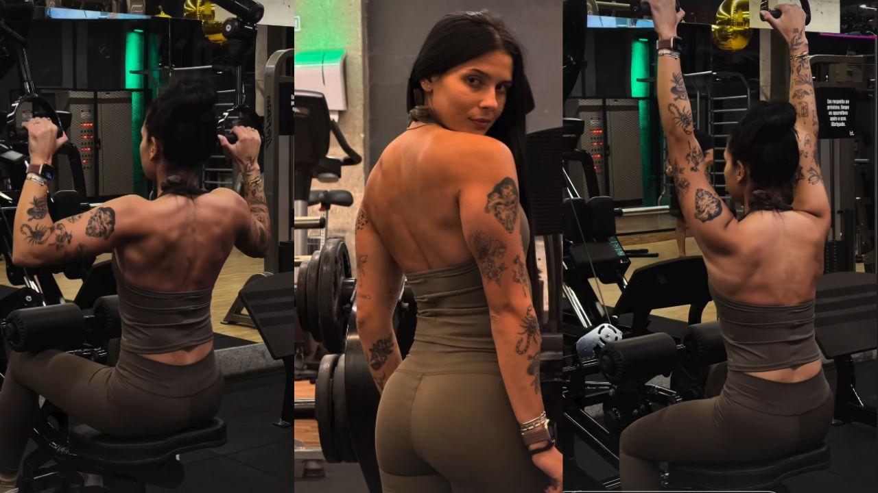 Ana Castela mostra corpo tatuado durante malhação