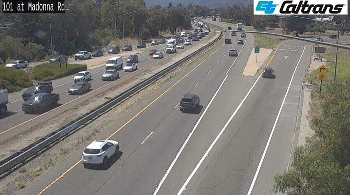 Traffic backed up on Highway 101 in SLO after rollover crash