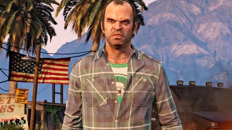 Trevor grimacing in Grand Theft Auto V