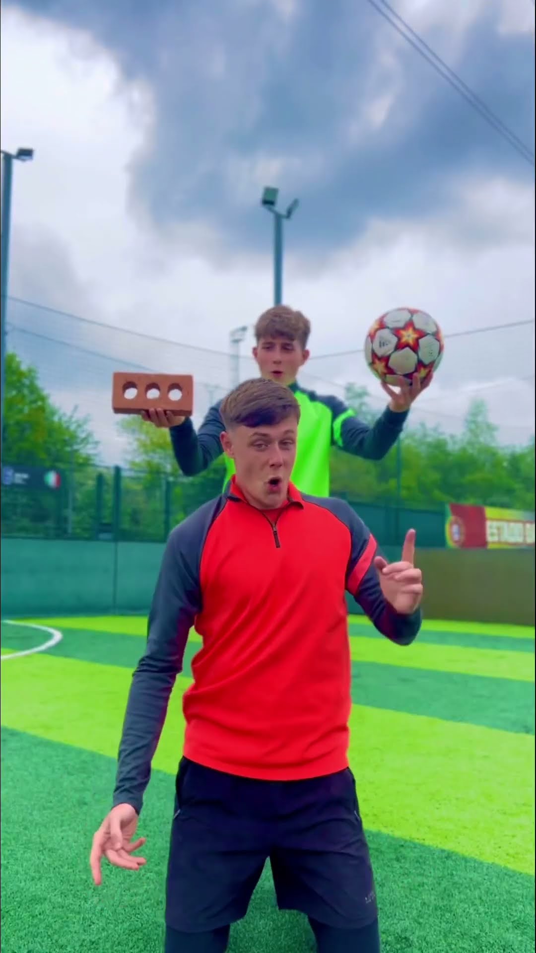 Around-the-world trick using a brick tests ball control