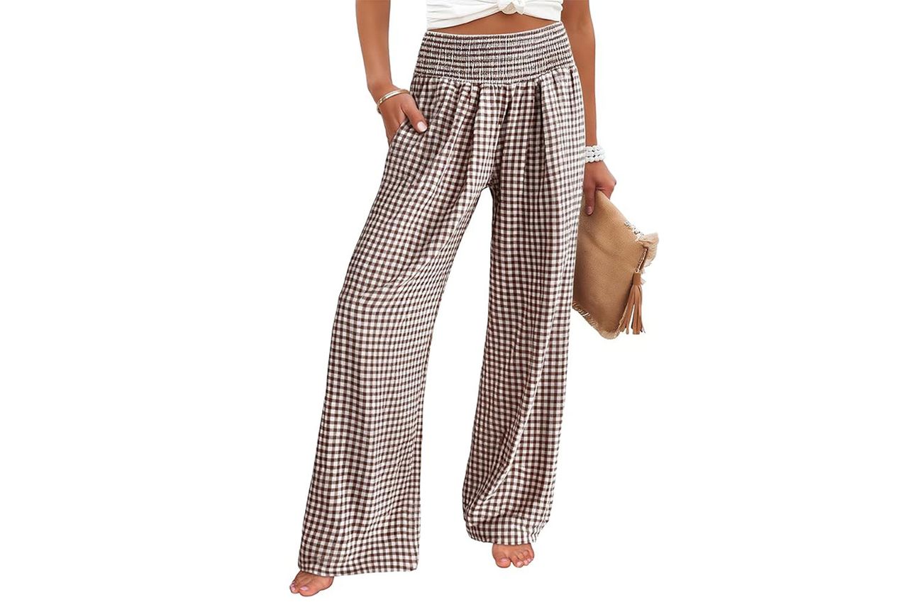 ANRABESS Womens Palazzo Pants, Striped & Gingham, Lounge & Casual, Cute Pajama Pants