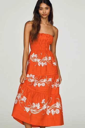 model in orange version with white flowers