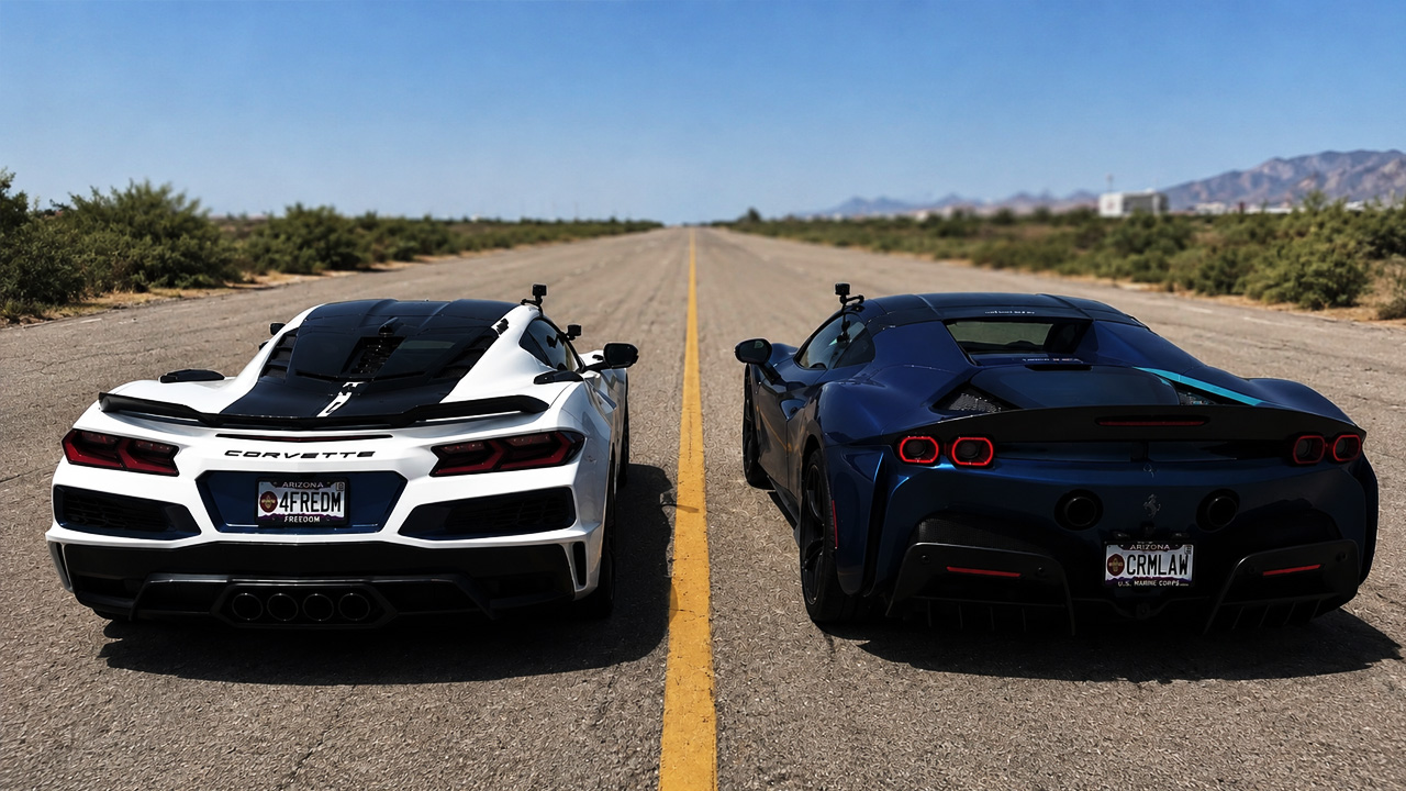 Ferrari SF90 vs 1250HP Corvette ZR1X drag race