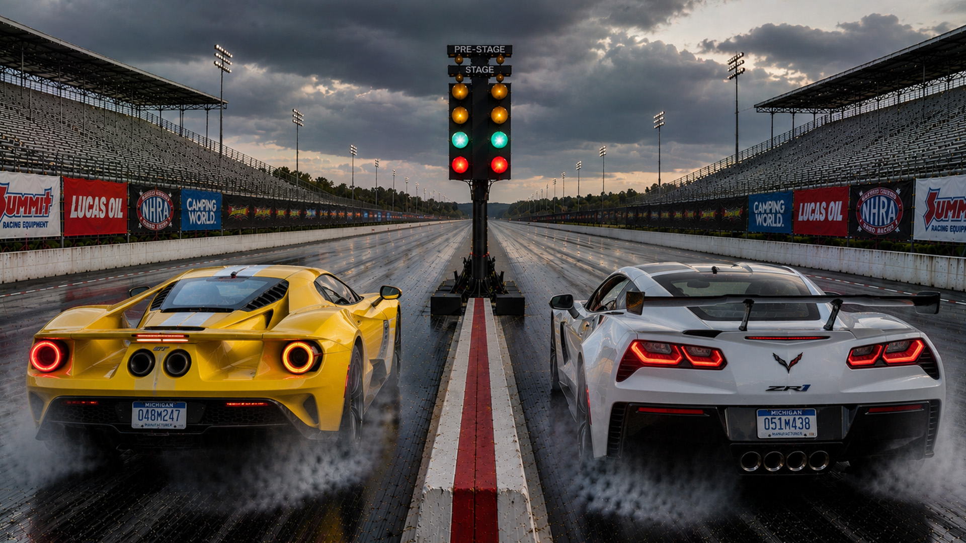 755HP Corvette ZR1 faces 647HP Ford GT drag race