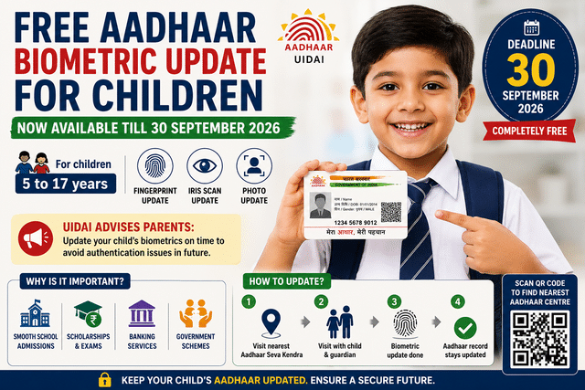 Free Aadhaar biometric update for children extended until September 30 ...