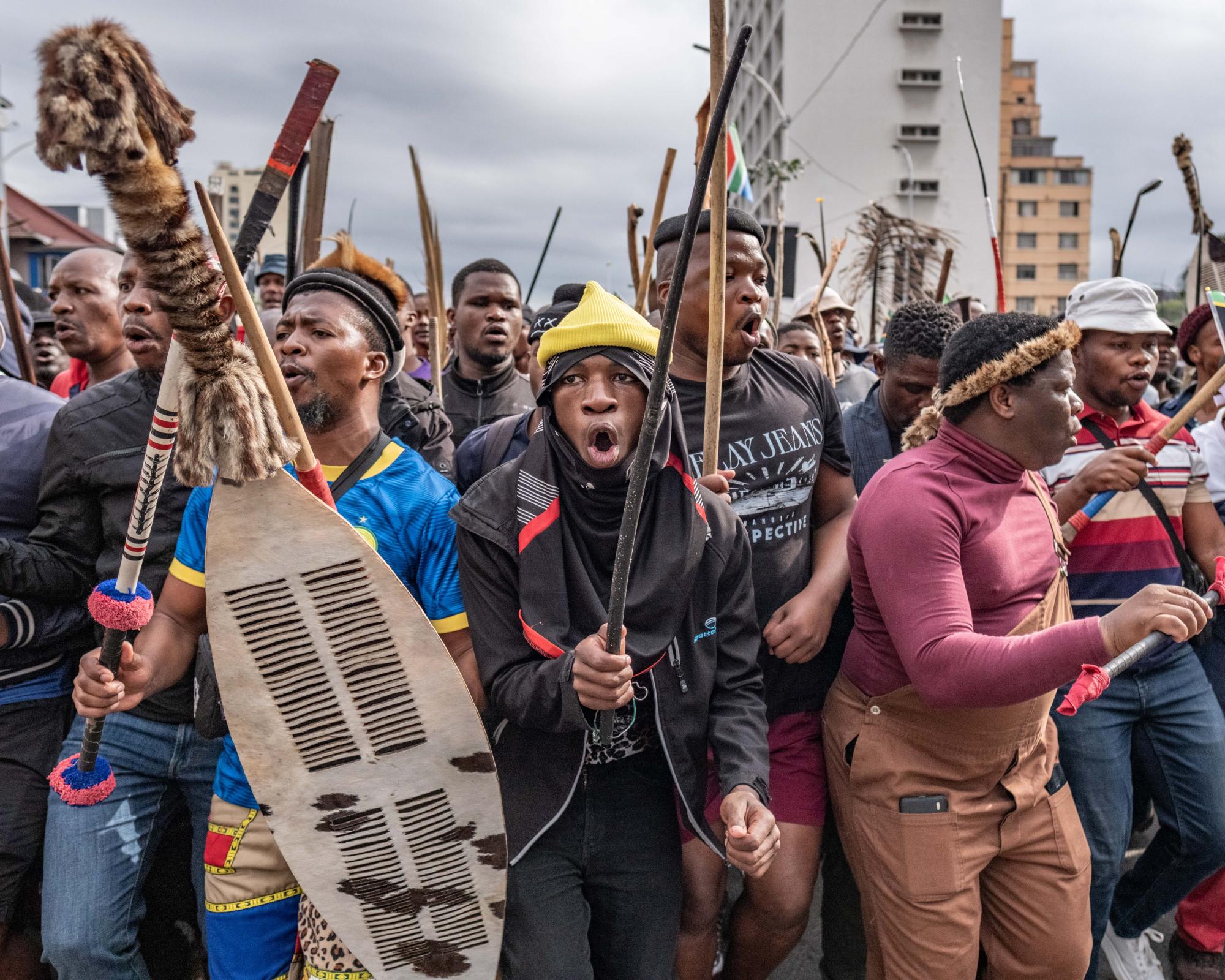 Widening chasm … anti-immigration protesters march through central Durban, South Africa. Photograph: Tommy Trenchard/The Guardian