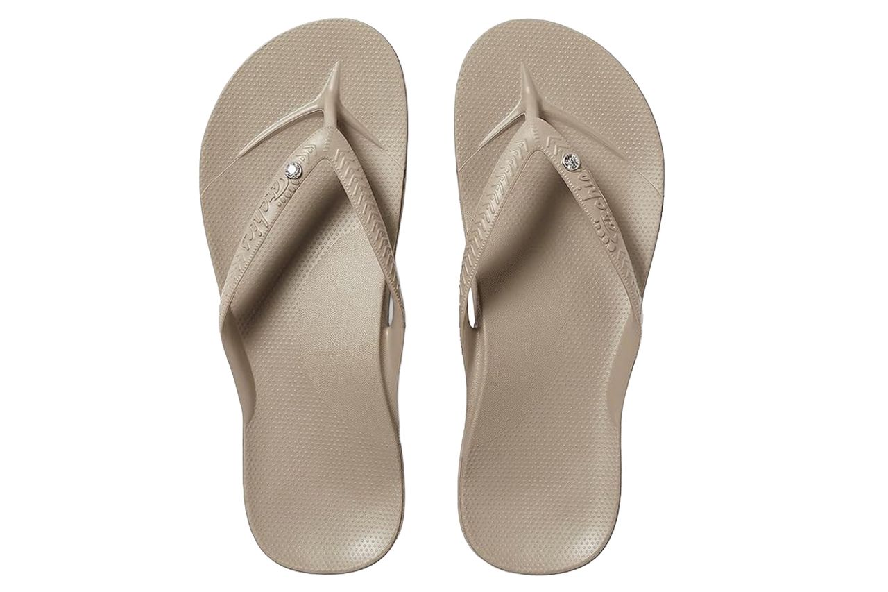 Amazon.com | Archies Arch Support Flip Flops Men & Women Taupe Crystal US M7/W8 | Flip-Flops