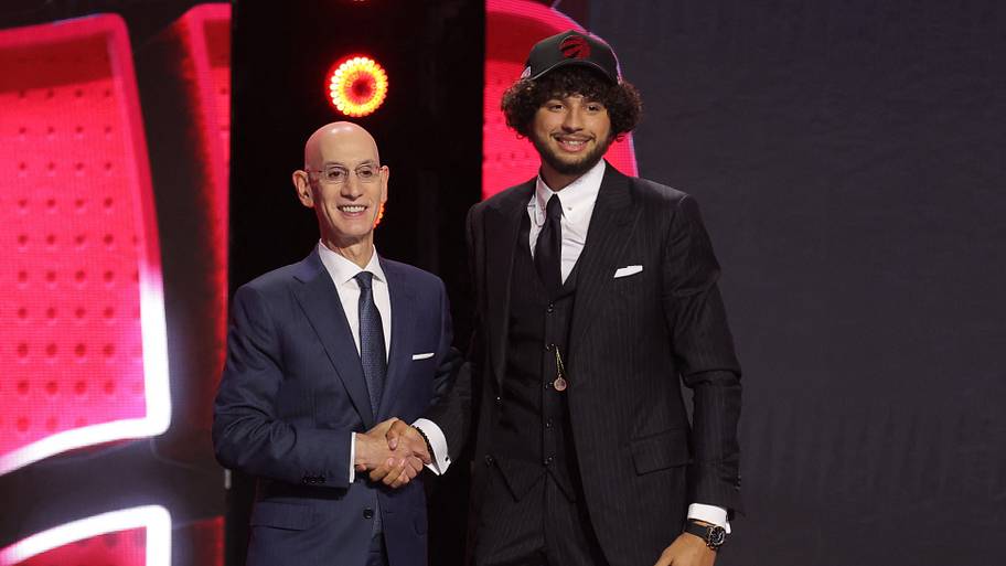 Allen Graves after he was selected by the Toronto Raptors at Barclays Center.