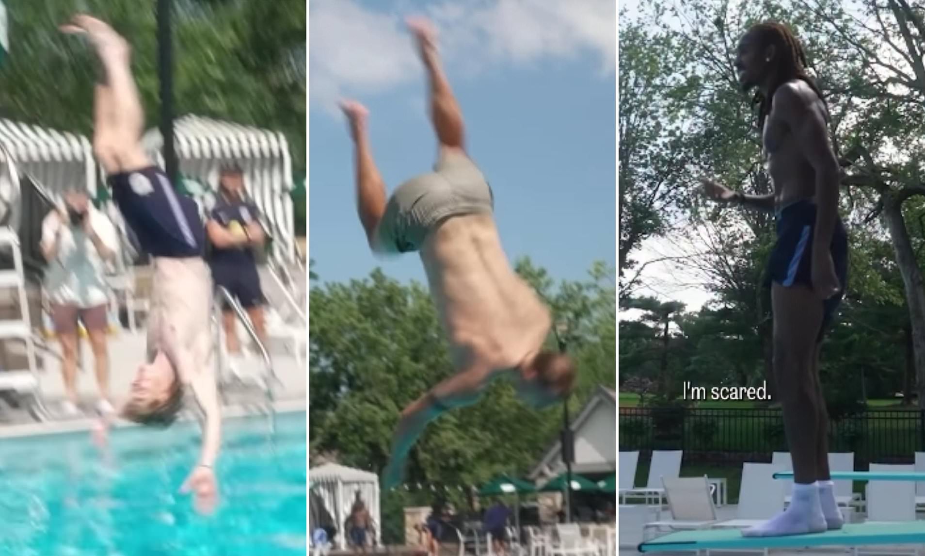 Stick to the football, lads! England's World Cup stars cool off with diving competition