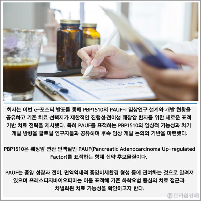 [카드] 프레스티지바이오파마, ESMO GI서 PBP1510 임상 2a상 전략 구체화