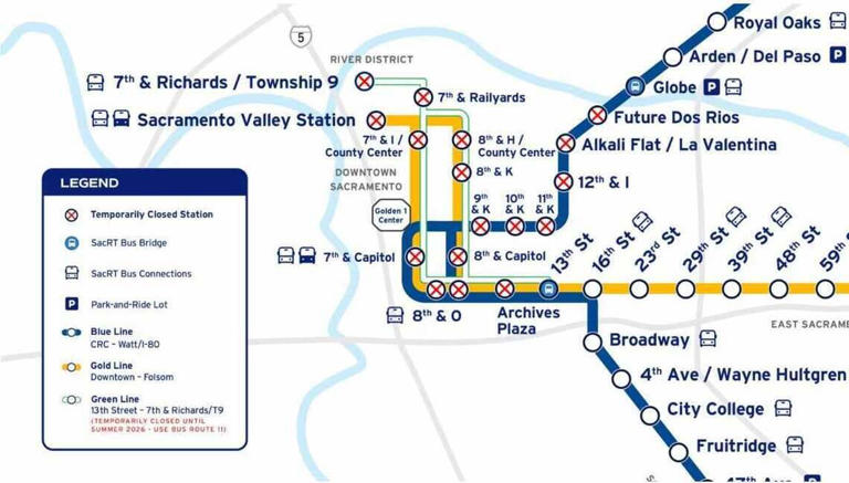 13 Sacramento RT stations on Blue and Gold lines to close Thursday into ...