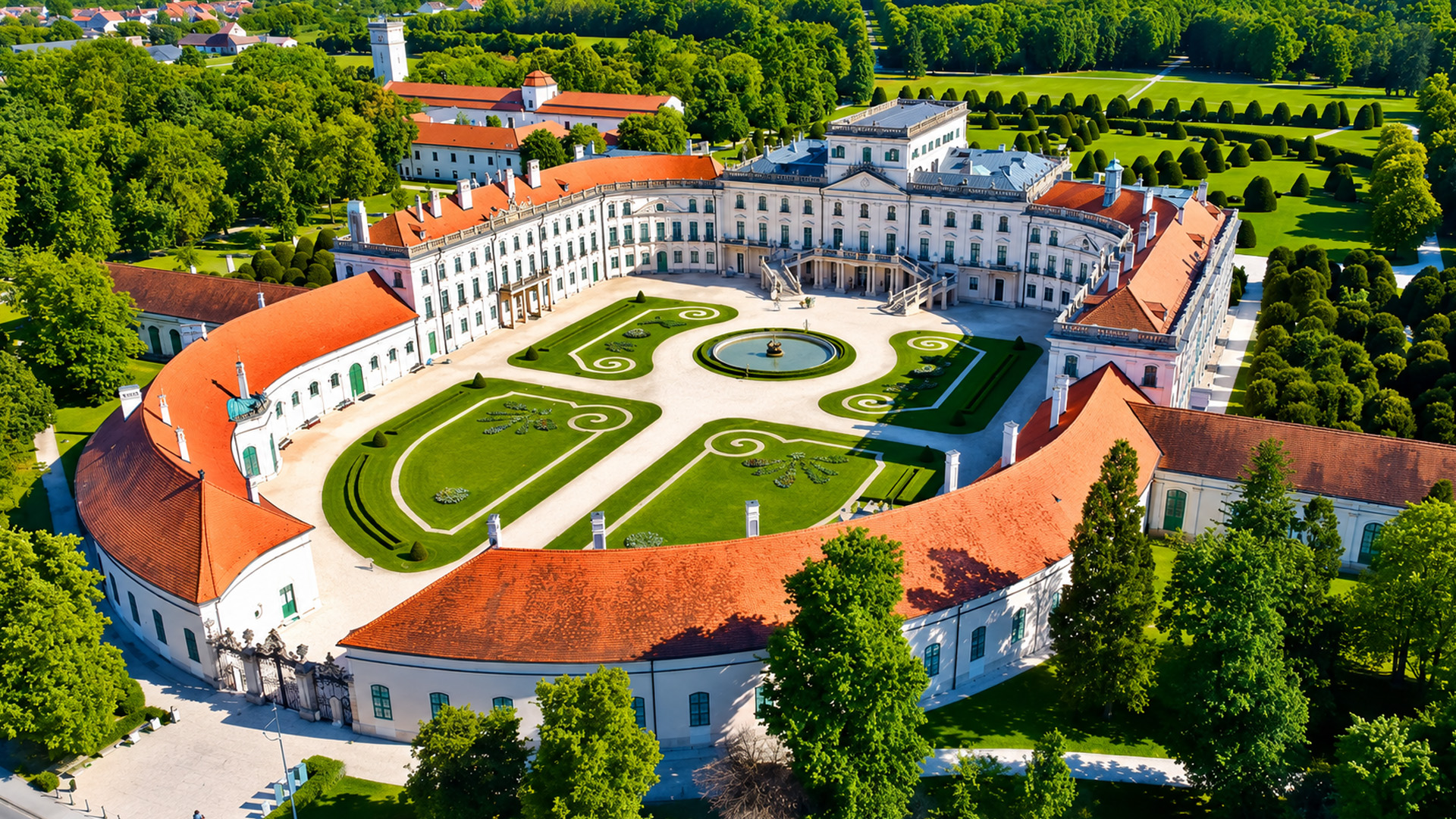 Esterházy Palace above baroque gardens and historic courtyards
