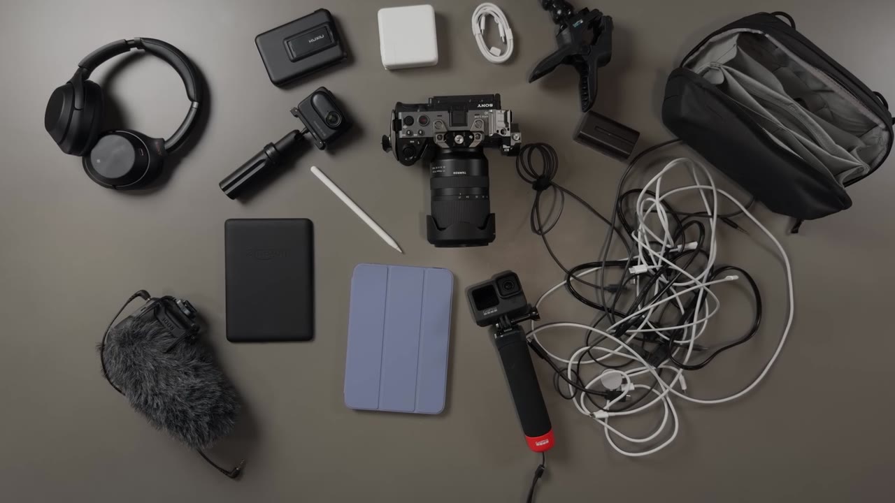 Watch this travel tech setup that fits inside a single small pouch
