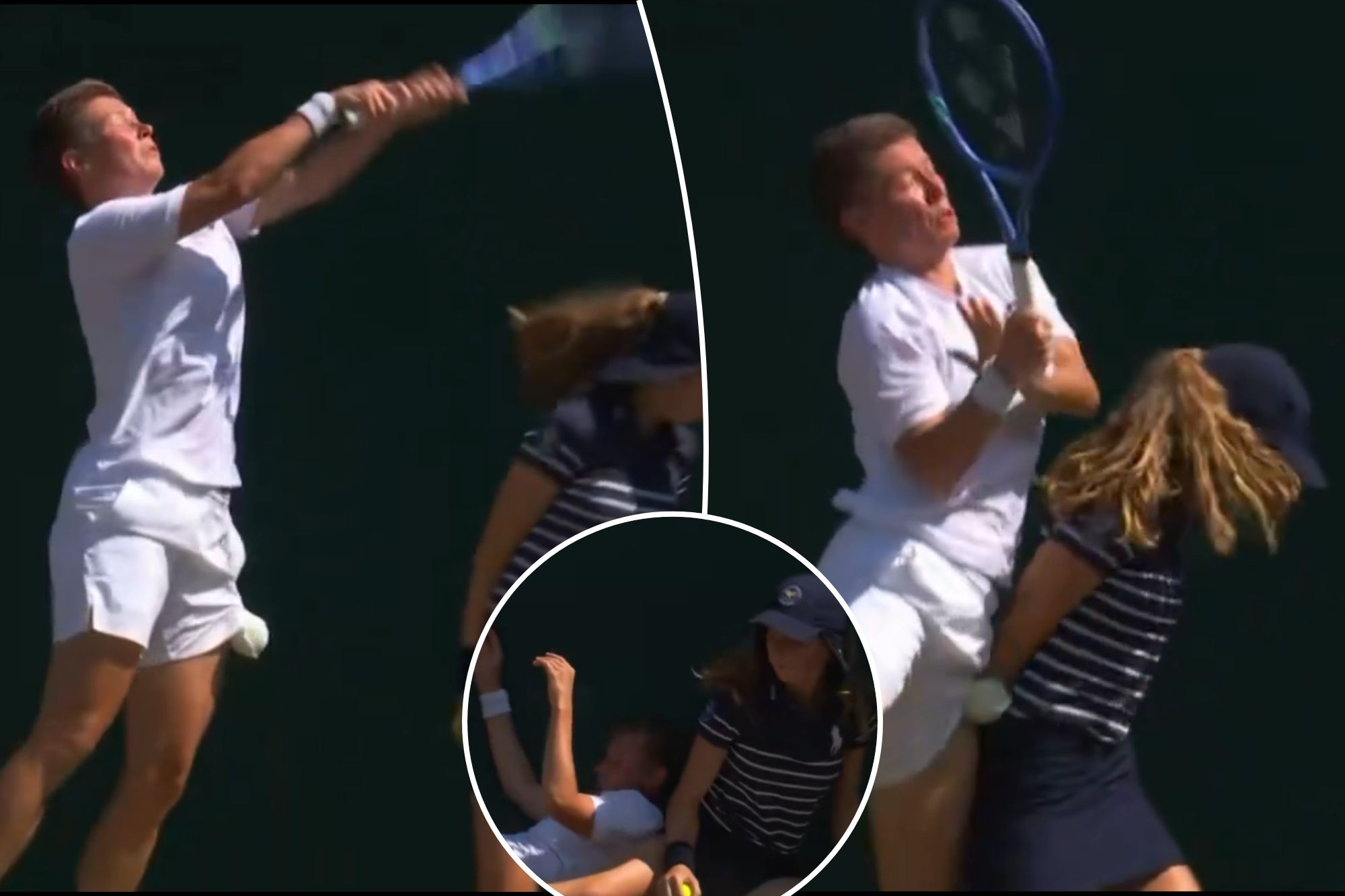 Moment star doubles player Demi Schuurs crashes into Wimbledon ball girl in scary scene