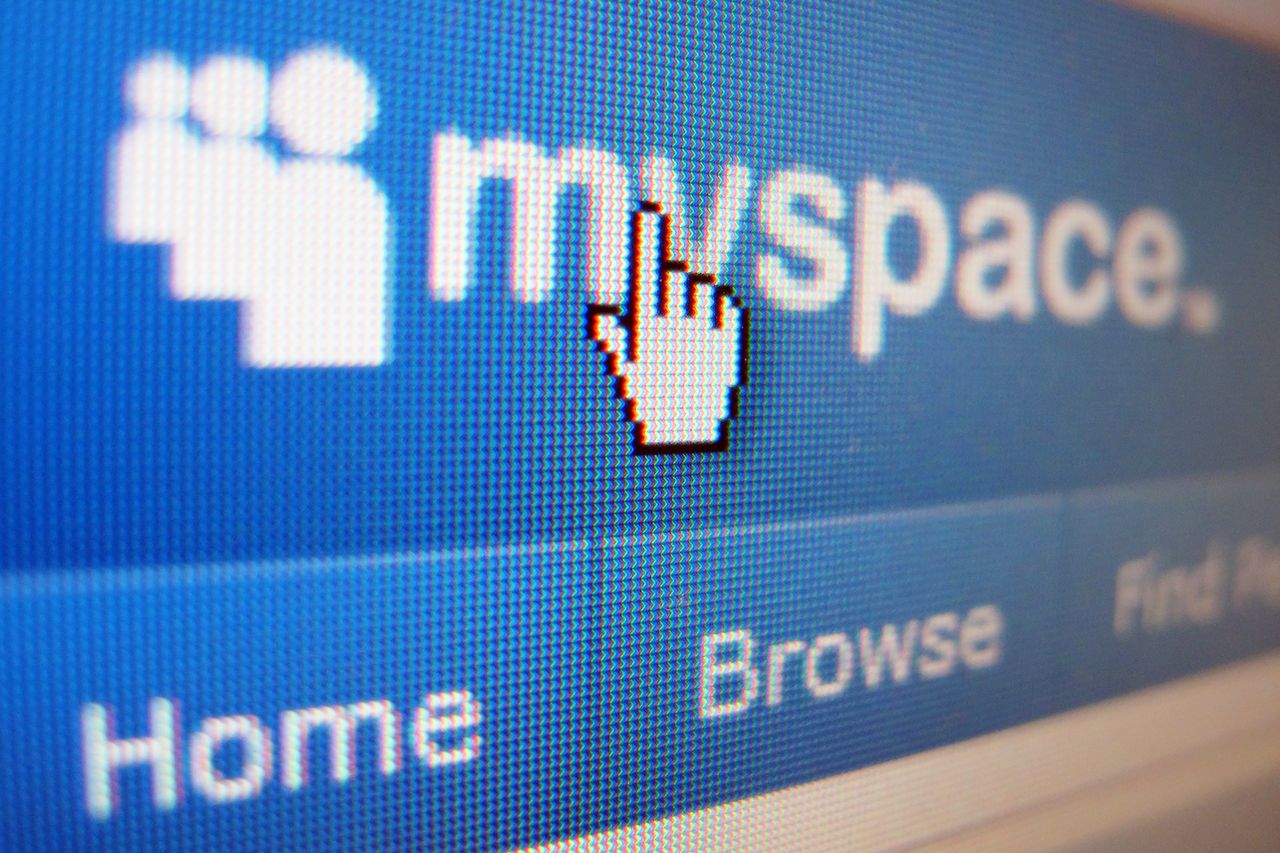 myspace icon displayed on a laptop