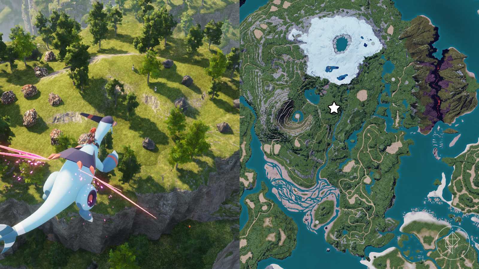 Coal location in the Verdant Brook marked on the Palworld map with a star,
